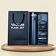 Giftana Vacuum Flask Set with 2 Cups Combo - 500ml - Odourless & Keeps Liquid Hot & Cold- Diwali Gift, Christmas Gift, New Year Gifts for Employee, Housewarming Gift, Wedding Gifts (Black)