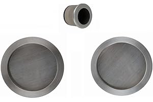 AZERODESIGN- Kit Puerta Corredera- Tirador Puerta Corredera-Tirador Uñero para Puerta Correderas-Rosetas Redondas y Dedal Central-Medidas 56mm y dedal 29mm(NIQUEL SATINADO)