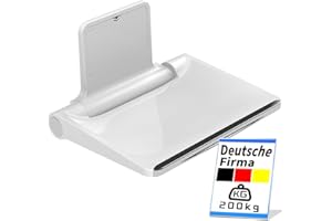 Heuffe Sedile per Doccia Pieghevole Spesso con Schienale a Muro - 200kg Portata Max Antiscivolo, ABS Bianco, Installazione Rapida per Anziani e Disabili