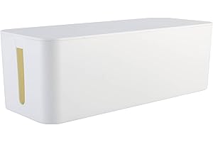 RICOO Cache Multiprise Z4001-W, Boîte de Rangement pour Câbles Électriques, Boite cache prise 40,6x15,6x13,4 cm, Boite rangement multiprise, Blanc avec 2 Ouvertures Latérales