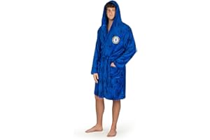 Chelsea FC Men’s Hooded Fleece Dressing Gown Robe – Soft Tie Belt Bathrobe – Mens Football Gift – Sizes S-XL