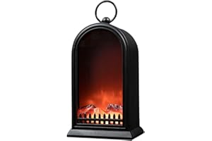 ‎SPETEBO LED Kamin schwarz mit Flammen Effekt - 25 cm - Deko Elektrokamin mit Timer - Künstliches Feuer mit USB Anschluss und Batterie betrieben