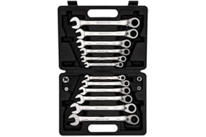 GEDORE Red R07203016 zestaw kluczy płasko-oczkowych, przełączany, w zestawie adapter, zestaw 16-częściowy, SW 8-19 mm, kątowy