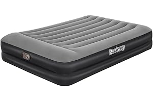 Bestway Queen Airbed, Inflatable Air Mattress for Indoor Use with Electric Pump and Built-In Pillow