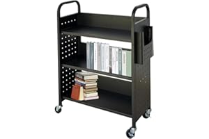 CStern Carro multiusos con asa, carrito de almacenamiento de 3 niveles, carrito de metal, organizador con soporte lateral, carrito de libros para oficina, escuelas y bibliotecas, capacidad de carga de
