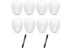 FYKZQWDS 8 PCS White Paper Lanterns to Release in Memory,Chinese Sky Lanterns,Chinese Lanterns, Flying Lanterns for Weddings, Anniversaries, Outdoor Parties, Includes 8 Wax Blocks and 2 Markers