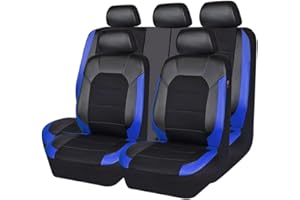 HGTHHK Leather Car Seat Cover Sets, for Ford Fiesta’09 MK7 2011 2012 2013 2014 2015 2016 2017 Leather Waterproof Breathable Seat Covers Full Set Seat Protector,B-Blue