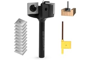 Trvoxviq 1/4'' Shank Spoilboard Surfacing CNC Router Bit, 3-Flute 6.35mm Carbide Slab Flattening Router Bit Milling Cutter with Extra 10 PCS Indexable Insert（12x12x1.5mm, 35°）for Wood Planing