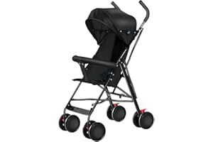 Belfoyer Poussette Bébé 3 en 1 Pliable avec Dossier Inclinable, Moustiquaire, Coussin & Porte-Gobelet, Compacte avec Roues EVA Antichoc, 0–4 Ans(100 * 67 * 45cm,Noir)