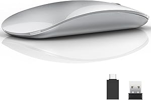 Uiosmuph U58 Mouse Senza Fili, 2.4G Ricaricabile Mouse Wireless Silenzioso Mouse Ottico Wireless Senza Fili con Ricevitore Nano USB per PC/Laptop (Argento)