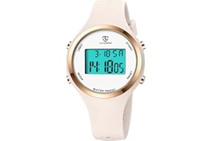 aswan watch Orologio digitale da donna con sveglia, display notturno, luce LED, cronometro, calendario, indicatore orario 12/24 ore, orologio sportivo leggero da donna con cinturino in silicone