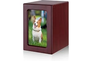 NEWDREAM: Hundeurnen für Asche, Haustierurnen, Box für Hundeasche, Fotobox für Haustierasche, Aschekasten für Hunde, Holz Andenken, Gedenkurnen (rote S), Schwarz