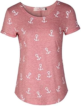 ELFIN® Damen T-Shirt Top mit Anker Druck Rundhals Kurzarm Ladies Sommer Shirt Anker Sailing Tee Allover Print...