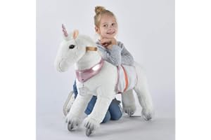 UFREE Horse Great Gift for Girls Action Pony Toy, Ride on for kids aged 3 to 6 (Unicorn with pink horn)