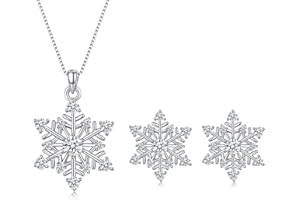 Bewenda Weihnachten Schmuckset für Damen, 925 Sterling Silber Schneeflocke Halskette & Ohrringe mit Zirkonia, Hypoallergen 45+5cm Anhänger Silberkette Weihnachten Ohrstecker, Schmuck Set zum Winter