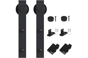 WINSOON Kit de rodillo antiguo negro para sistema de herrajes para puerta corredera de granero (diseño en forma de J)
