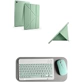 Galaxy A11+ Plus Uyumlu Standlı Tablet Kılıfı + Kablosuz Klavye Mouse Set (Yeşil)