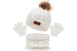 ZiaWorld Kids Winter Beanie Hat Scarf Gloves Set 3 in1, 3Pcs Knit Warm Toddler Winter Cap Gloves Neck Warmer for Boys Girls 1-5 Year, Winter Accessories Sets for Children Outdoor Sports