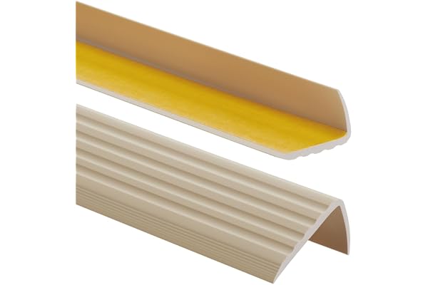 Nez de marche profil d’angle PVC autoadhésif 41x25mm antidérapant, d'escalier-protection, bande de bordure, 180cm, Beige