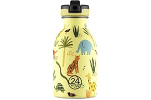 24Bottles Kids - Borraccia Bambini con Cannuccia Scuola Elementare e Asilo 250ml, Borraccia Bambina Bambino 100% Ermetica in Acciaio Inox, BPA Free Ultraleggera Ecologica [Non Termica], Jungle Friends