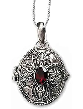 Anhänger Medaillon zum öffnen oval Granatstein 925er Silber Schmuck mit Kette Halskette Silberkette 118