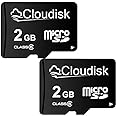 Cloudisk Pack of 2 Micro SD Card 2GB Flash Memory Card C6 with SD Adapter