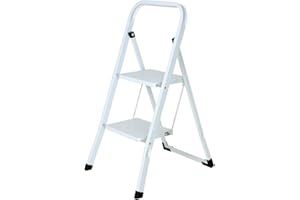 Jumbo Sgabello 2 gradini pieghevole in Acciaio Verniciato con Ampia Pedana, Piedini antiscivolo e Fermo di Sicurezza