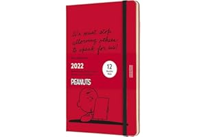 Moleskine Agenda Settimanale 2022, Edizione Limitata Charlie Brown Peanuts, 12 Mesi, Weekly Planner e Notebook, Copertina Rigida, Formato Large 13 x 21 cm, Colore Rosso Scarlatto, 144 Pagine
