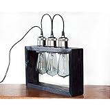 Industriestil Schwarz Holz Lampe mit Drei Schwarzen Messing Halter und Edison Glühbirnen