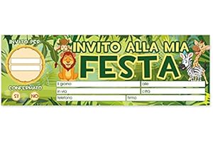 Big Party- Blocchetto 20 Biglietti, Inviti per Festa, Soggetto: Animali Giungla, Multicolore, 62025