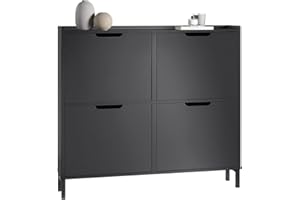 ‎SOBUY SoBuy Schuhschrank schmal mit 4 Klappen platzsparender Schuhkipper Hoch Kommode mit 4 Ablagen Schuhregal geschlossen Shoe Cabinet Flurschrank für Diele, Flur, Garderobe 100x91x19cm Schwarz FSR100-SCH