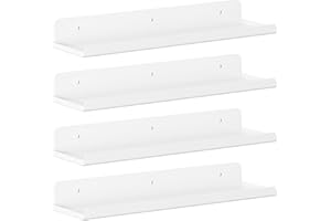 Lifewit Floating Shelves for Wall, 4 Pack White Plastic Shelf 38.1cm Room Decor for Bookcase/Vinyl Record Display/Photo/Picture in Bedroom, Living Room, Bathroom, Kitchen Storage and Organization
