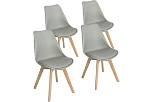 ‎EGGREE EGGREE Set mit 4 Küchenstühlen, Skandinavisches Design, SGS-geprüft, Retro-Stühle, gepolsterte Bürostühle, Beine aus massivem Buchenholz, grau