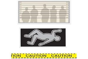 GÉNERIC Crime Scene Decorations Party Kit with Backdrop for Suspect Lineup, Chalk Outline Body Silhouette, and 20-Foot Caution Tape - for Murder Mystery, Clue, Halloween, Crime Scene Party
