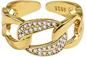 HCMA Exquisito Anillo de Cadena de circonita de Micro Tejido de Plata 925, Anillo Abierto Dorado de Lujo para Mujer, Regalos de joyería