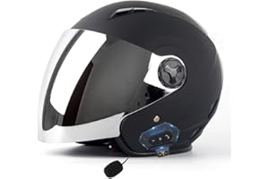 CNNGU Casque Moto avec Écouteur Bluetooth Et Écharpe Casques Jet Hommes Et Femmes, Casque Rétro Moto, Matériau ABS, Demi Casques Scooter Electric Car Safety Helmet