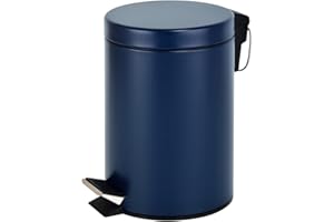 Novel Solutions Innoteck Essentials Round Colour Coated Pedal Bin 3L Dustbin Size 26x17cm for Kitchen and bathroom, Matt Blue, Metal, 3 Litre