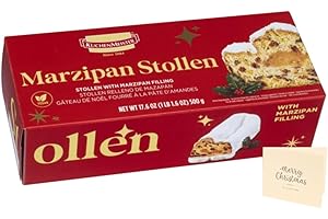 Traditional Marzipan Stollen 500g Loaf + Christmas Card – Classic German Christmas Cake with Marzipan Centre – Perfect Festive Gift, Holiday Treat or Stocking Filler Boxed Treatz