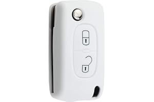 SALPIE Accessoire Clé Compatible avec Peugeot Citroen - Coque en Silicone Souple pour Clé de Voiture 2-Boutons (White, Cover)