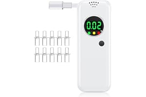 Hoonyer Etilometro Portatile,Alcol Test con Display LCD a Colori digitali, Ideale per Uso Domestico e Feste,Tester di Alcol Professionale con bocchetti di 10 Pezzi-Bianco