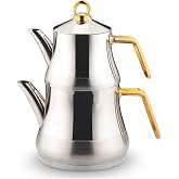 Lines Naz Steel Teapot Set Gold Handle (Mini Size)