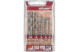 ALPEN Bohrer / Hartmetall Steinbohrer Set Long Life TSS 5, 5-tlg. | universeller Mauerbohrer, zum Schlag- und Drehbohren in Mauerwerk und Naturstein, lange Lebensdauer, robust | Ø 4 / 5 / 6 / 8 / 10 mm