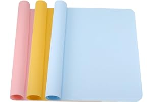 Kssvzz 3 Pack Silicone Mat, A3 Large Silicone Sheets for Resin Moulds, Food Grade Silicone Placemat, Crafts Mat for Liquid, Resin Jewelry Casting Molds Mat, 30 x 40cm, Blue/Yellow/Pink