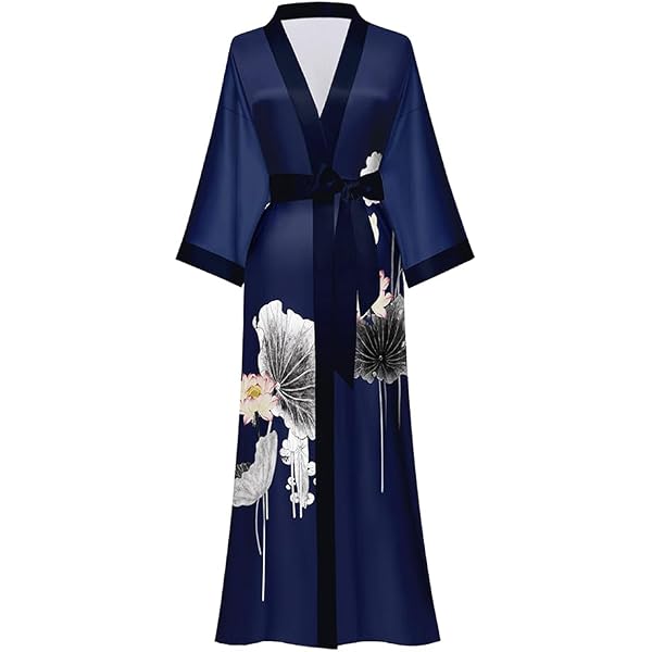 Robe De Chambre Kimono Long Femme BABEYOND - Satin Paon Art Déco 135 Cm - Élégante & Confortable