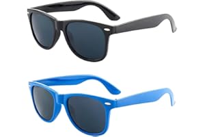 Mikiuly 2 Paire Lunettes de Soleil Enfant,Lunette de Soleil Enfant,Anti UV400 Bebe Lunettes de Soleil,pour Garçons et Filles Âge 3-12（Noir,Bleu）
