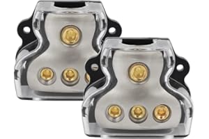 VOANZO Blocco di distribuzione dell'alimentazione a 3 vie 1x 0 Gauge in / 3 x 4 Gauge Out Amp Distributore di terra per la distribuzione dell'alimentazione per splitter audio per auto (2 pezzi)