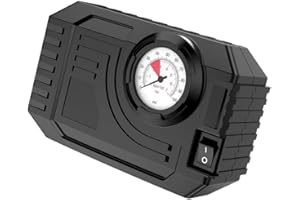 WISDOM LINE Compresseur d'Air Portable, 12V, Pompe à Air Multifonctionnelle pour Voiture avec Manomètre et Lumière LED, 15 x 9,5 x 4,5 cm