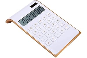 Leoyee Calculator, Slim Elegant Inclined Design, Dual Powered Desktop Calculator, Office/Home Electronics, Solar Power, Tilted LCD Display,10 Digits (White Golden)