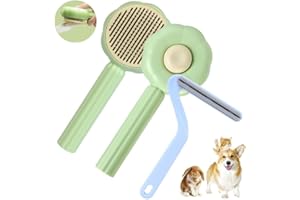 Urijk Pet Combing Brush,Pet Hair Cleaner Brush Dog Cat Brush with Hair Removal Button Self Cleaning Cat Grooming Function Combination Pet Brush and Clothes Hair Remover for Short Long Curly Hair…