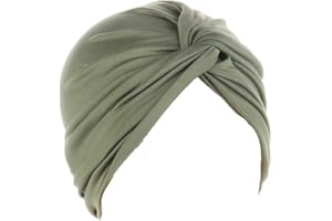 DJC BOUTIQUE Chemo Headwear Headwrap Scarf Beanie Hat Women Stretch Knot Front Turban Olive Green